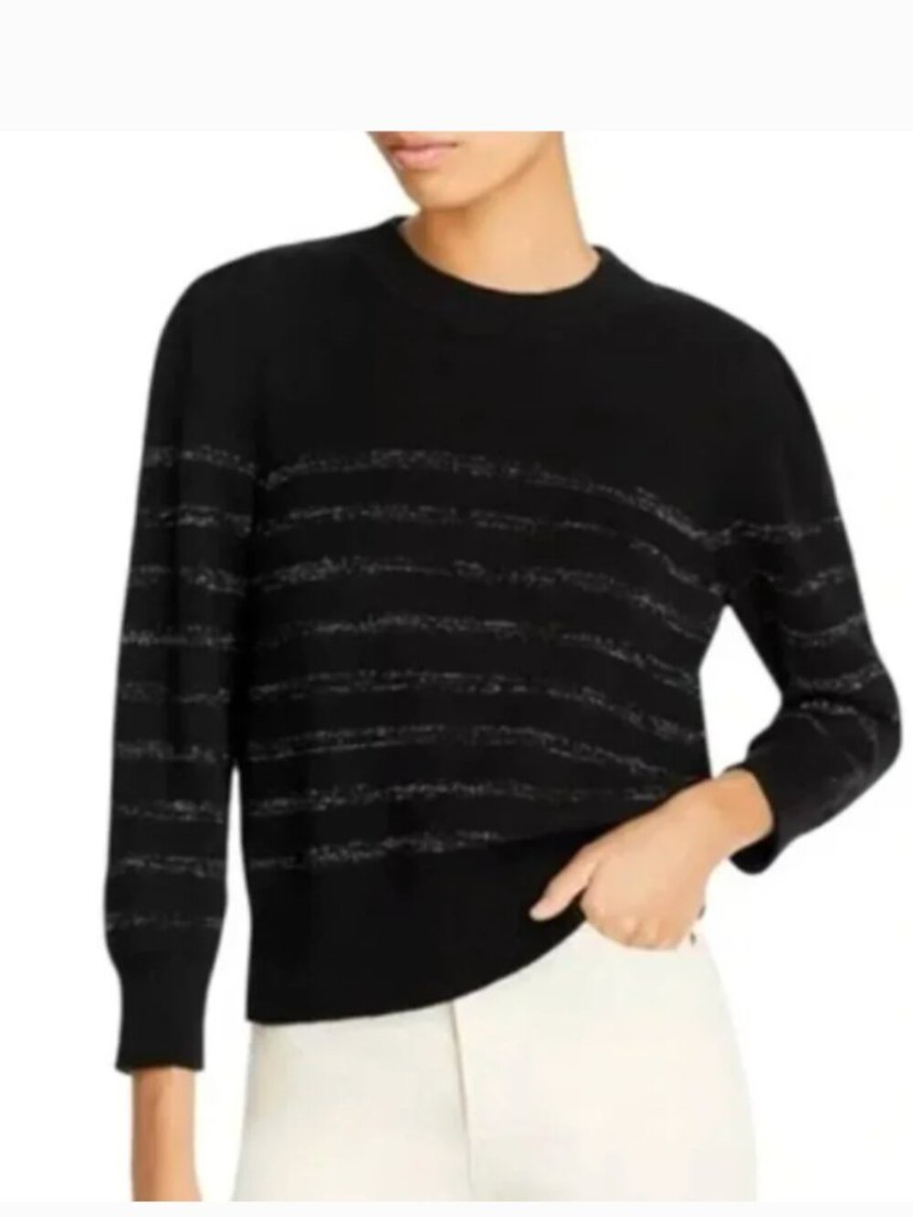 Rails Allegra Cashmere Cotton Metallic Stripe Sweater Black Silver Size XS